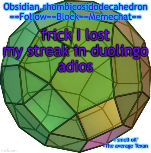 Obi's temp 1 | frick I lost my streak in duolingo
adios | image tagged in obi's temp 1 | made w/ Imgflip meme maker