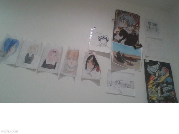the beginning of my wall of anime/art collections | image tagged in art | made w/ Imgflip meme maker