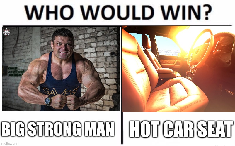Everyone has the same enemy | BIG STRONG MAN; HOT CAR SEAT | image tagged in who would win | made w/ Imgflip meme maker