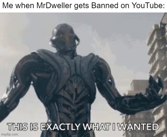 This is exactly what I wanted | Me when MrDweller gets Banned on YouTube: | image tagged in this is exactly what i wanted,mrdweller,youtube,memes,funny,mrdweller sucks | made w/ Imgflip meme maker