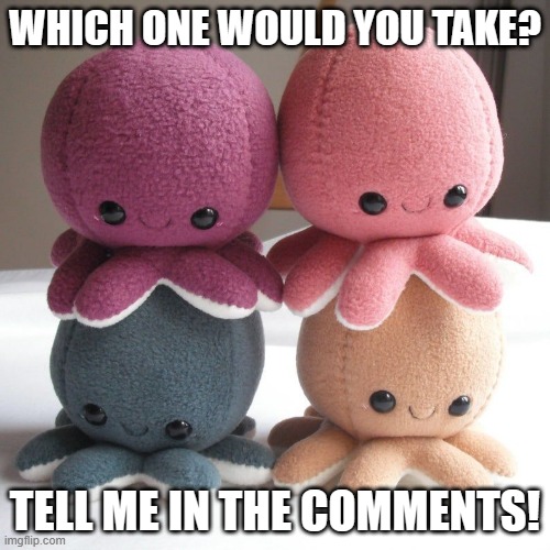 Adorable Octopus Plushies Part 2 | WHICH ONE WOULD YOU TAKE? TELL ME IN THE COMMENTS! | image tagged in octopus,plush | made w/ Imgflip meme maker