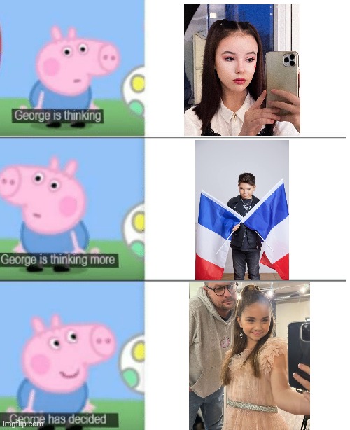 George Pig loves Valentina Tronel | image tagged in george is thinking,memes,forza valentina tronel,daneliya tuleshova sucks,peppa pig,eurovision | made w/ Imgflip meme maker