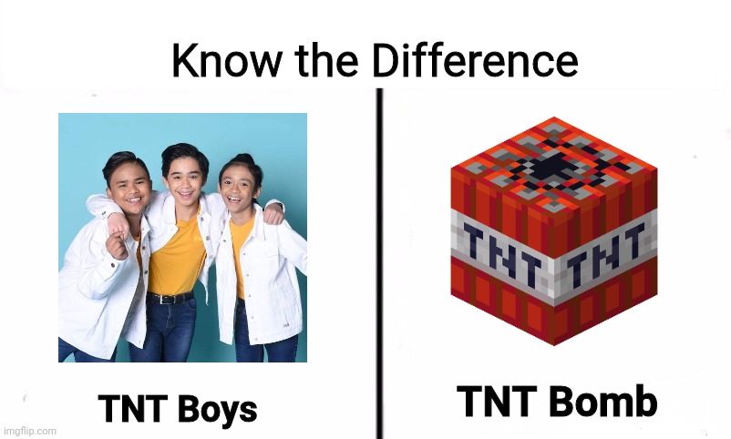 TNT Boys vs. TNT from Minecraft | Know the Difference; TNT Bomb; TNT Boys | image tagged in know the difference psychic and side kick,memes,philippines,minecraft,funny,true story | made w/ Imgflip meme maker