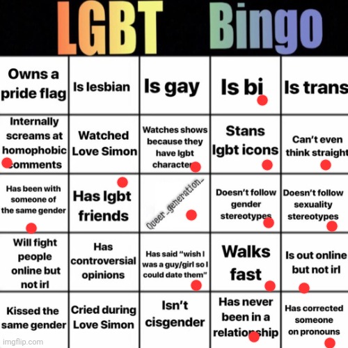 Also i am in my first relationship | image tagged in lgbtq bingo | made w/ Imgflip meme maker