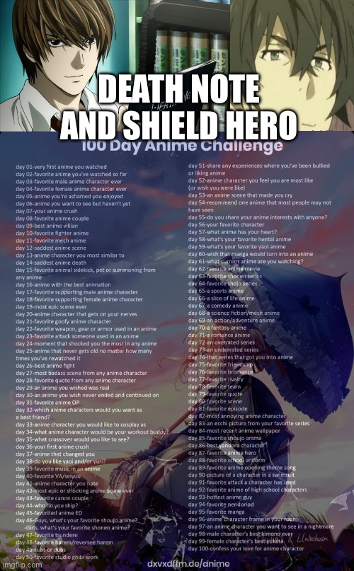 Day 61 | DEATH NOTE AND SHIELD HERO | image tagged in blank white template,100 day anime challenge | made w/ Imgflip meme maker