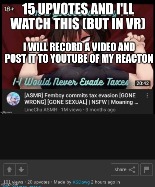 I WILL RECORD A VIDEO AND POST IT TO YOUTUBE OF MY REACTON | made w/ Imgflip meme maker