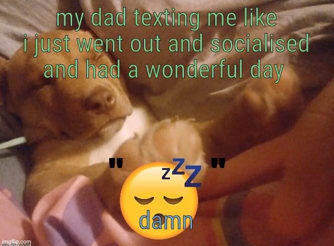 ugh | my dad texting me like i just went out and socialised and had a wonderful day; damn | image tagged in quandale | made w/ Imgflip meme maker