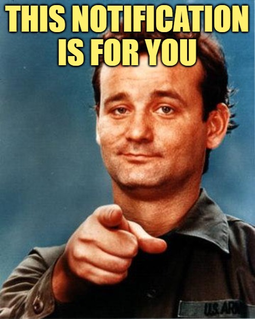 Bill Murray  | THIS NOTIFICATION IS FOR YOU | image tagged in bill murray | made w/ Imgflip meme maker