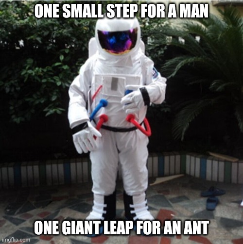One small step for a man... | ONE SMALL STEP FOR A MAN; ONE GIANT LEAP FOR AN ANT | image tagged in memes,astronaut,step,man,leap,ant | made w/ Imgflip meme maker