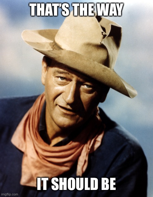 John Wayne | THAT’S THE WAY IT SHOULD BE | image tagged in john wayne | made w/ Imgflip meme maker