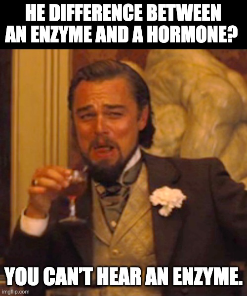 Fact! | HE DIFFERENCE BETWEEN AN ENZYME AND A HORMONE? YOU CAN’T HEAR AN ENZYME. | image tagged in memes,laughing leo | made w/ Imgflip meme maker