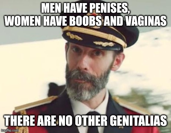 Captain Obvious | MEN HAVE PENISES, WOMEN HAVE BOOBS AND VAGINAS; THERE ARE NO OTHER GENITALIAS | image tagged in captain obvious,genitals,men,women | made w/ Imgflip meme maker