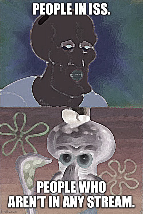 I’m not going to offend anyone who doesn’t have a stream. | PEOPLE IN ISS. PEOPLE WHO AREN’T IN ANY STREAM. | image tagged in memes,squidward | made w/ Imgflip meme maker