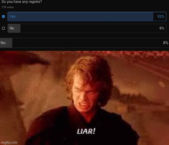 image tagged in anakin liar | made w/ Imgflip meme maker