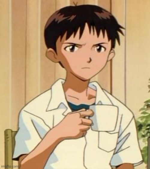 image tagged in shinji holding a mug | made w/ Imgflip meme maker