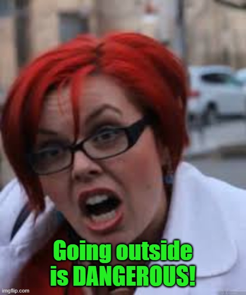 SJW Triggered | Going outside is DANGEROUS! | image tagged in sjw triggered | made w/ Imgflip meme maker