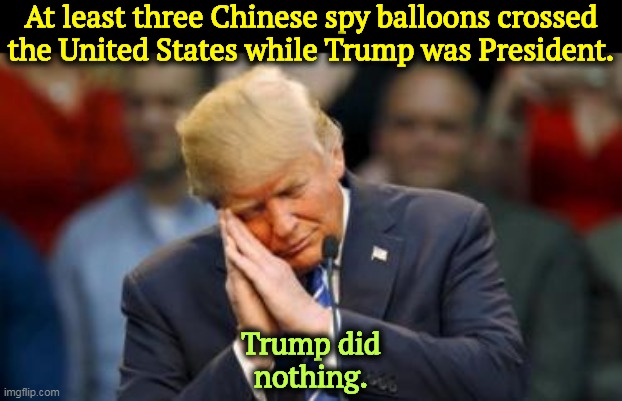 Nothing. Nothing at all. | At least three Chinese spy balloons crossed the United States while Trump was President. Trump did
nothing. | image tagged in trump sleeping,china,spy,balloons,trump,nothing | made w/ Imgflip meme maker