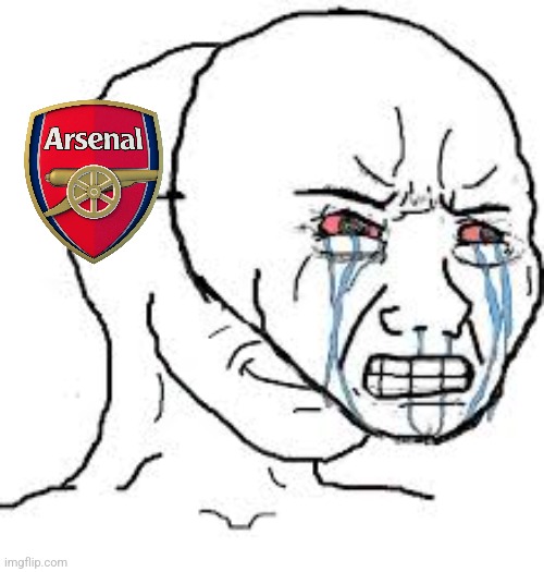 Spurs 1-0 Man City after Everton 1-0 Arsenal | image tagged in fake crying wojak,tottenham,manchester city,arsenal,premier league,futbol | made w/ Imgflip meme maker