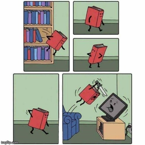Book vs tv | image tagged in book,books,tv,knife,comics,comics/cartoons | made w/ Imgflip meme maker