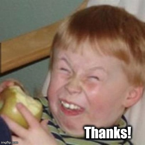 laughing kid | Thanks! | image tagged in laughing kid | made w/ Imgflip meme maker