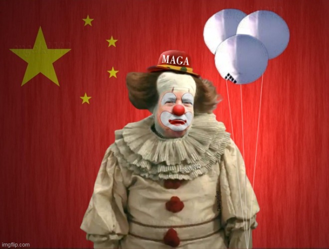 chinese spy balloons | image tagged in pennywise,chinese,it,clown car republicans,donald trump the clown,balloons | made w/ Imgflip meme maker