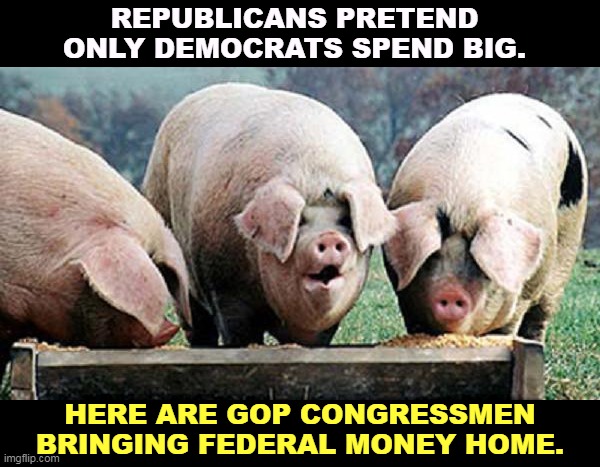 Republican hypocrites | REPUBLICANS PRETEND ONLY DEMOCRATS SPEND BIG. HERE ARE GOP CONGRESSMEN BRINGING FEDERAL MONEY HOME. | image tagged in republican,congress,big,spending,hypocrites,conservative hypocrisy | made w/ Imgflip meme maker