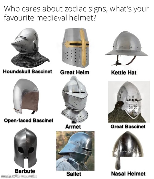 What does the Great Bascinet say about your personality? | image tagged in memes,funny,zodiac signs,repost,medieval,history | made w/ Imgflip meme maker