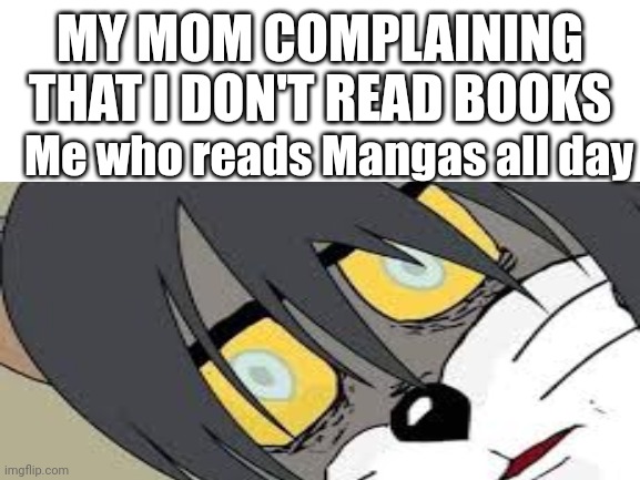 Manga reader | MY MOM COMPLAINING THAT I DON'T READ BOOKS; Me who reads Mangas all day | image tagged in manga | made w/ Imgflip meme maker