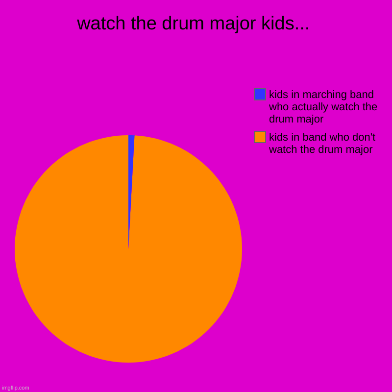watch the drummajor kids... | watch the drum major kids... | kids in band who don't watch the drum major, kids in marching band who actually watch the drum major | image tagged in charts,pie charts,marching band,drum major,kids | made w/ Imgflip chart maker