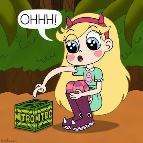 Star is curious about a green box | image tagged in nitro,memes,funny,svtfoe,star butterfly,star vs the forces of evil | made w/ Imgflip meme maker