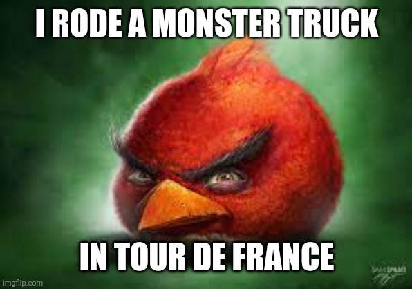 (Thug life) | I RODE A MONSTER TRUCK; IN TOUR DE FRANCE | image tagged in realistic red angry birds,memes | made w/ Imgflip meme maker