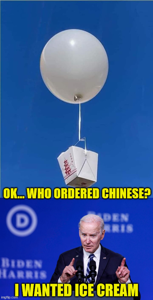 Joey wanted ice cream... | OK... WHO ORDERED CHINESE? I WANTED ICE CREAM | image tagged in dementia,joe biden,ice cream | made w/ Imgflip meme maker