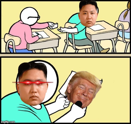 kim jong un and trump | image tagged in note passing | made w/ Imgflip meme maker