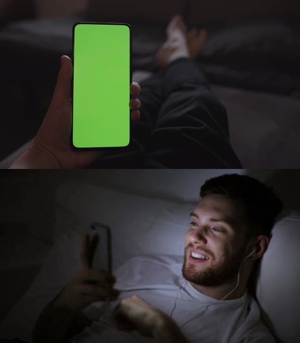 random guy in bed at night looking at phone Blank Meme Template