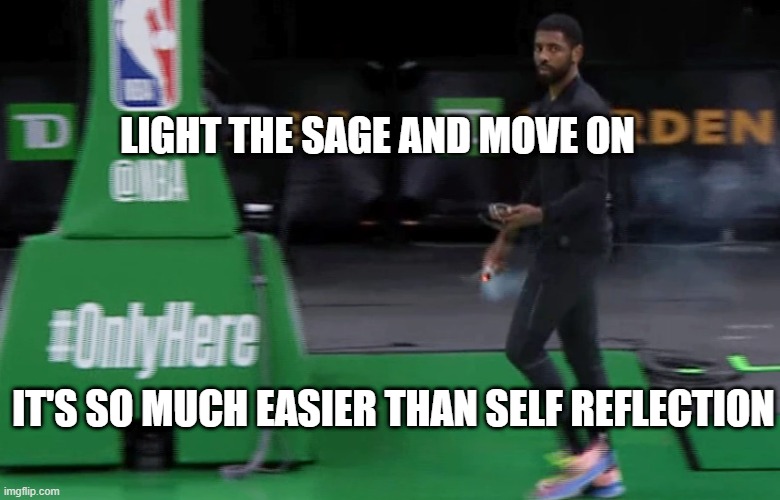 Light the Sage | LIGHT THE SAGE AND MOVE ON; IT'S SO MUCH EASIER THAN SELF REFLECTION | image tagged in light the sage | made w/ Imgflip meme maker