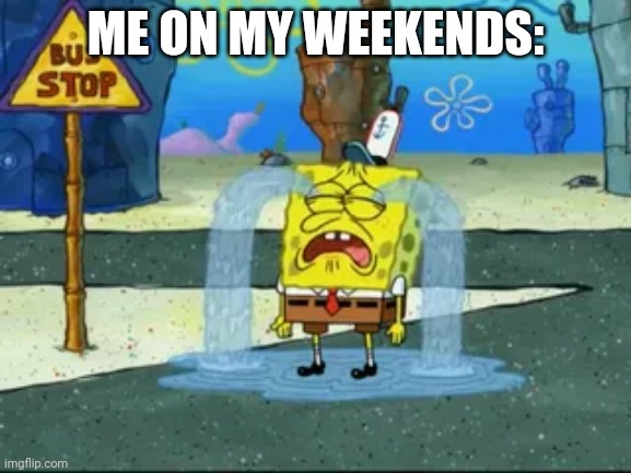 Spongebob weeping | ME ON MY WEEKENDS: | image tagged in spongebob weeping | made w/ Imgflip meme maker