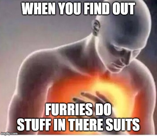they do the nastyyy in the suits wtf | WHEN YOU FIND OUT; FURRIES DO STUFF IN THERE SUITS | image tagged in chest pain,oh wow are you actually reading these tags | made w/ Imgflip meme maker