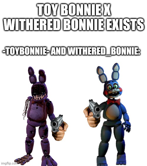 They are not happy | TOY BONNIE X WITHERED BONNIE EXISTS; -TOYBONNIE- AND WITHERED_BONNIE: | image tagged in not happy | made w/ Imgflip meme maker