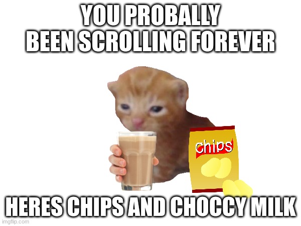 YOU PROBALLY BEEN SCROLLING FOREVER; HERES CHIPS AND CHOCCY MILK | made w/ Imgflip meme maker