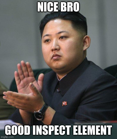 Kim Jong Un | NICE BRO GOOD INSPECT ELEMENT | image tagged in kim jong un | made w/ Imgflip meme maker