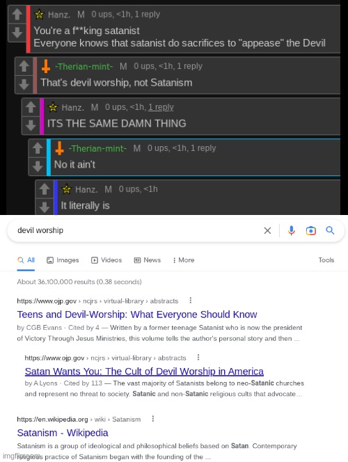 And that mf used that wiki to say that Satanism is different from devil worshiping | made w/ Imgflip meme maker