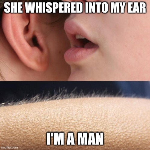 Whisper and Goosebumps | SHE WHISPERED INTO MY EAR; I'M A MAN | image tagged in whisper and goosebumps | made w/ Imgflip meme maker