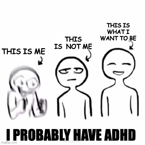 here's a little bit about me | THIS IS WHAT I WANT TO BE; THIS IS  NOT ME; THIS IS ME; I PROBABLY HAVE ADHD | image tagged in energy no energy clam,meme about me | made w/ Imgflip meme maker