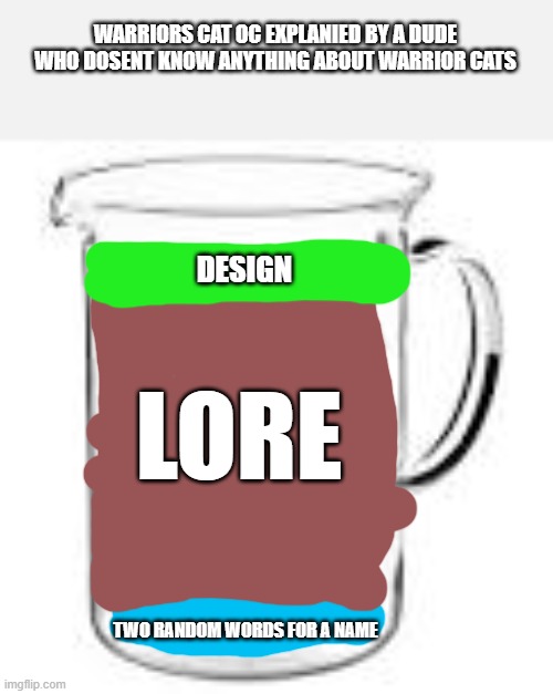 dont bully me i dont know anything about warrior cats | WARRIORS CAT OC EXPLANIED BY A DUDE WHO DOSENT KNOW ANYTHING ABOUT WARRIOR CATS; DESIGN; LORE; TWO RANDOM WORDS FOR A NAME | made w/ Imgflip meme maker