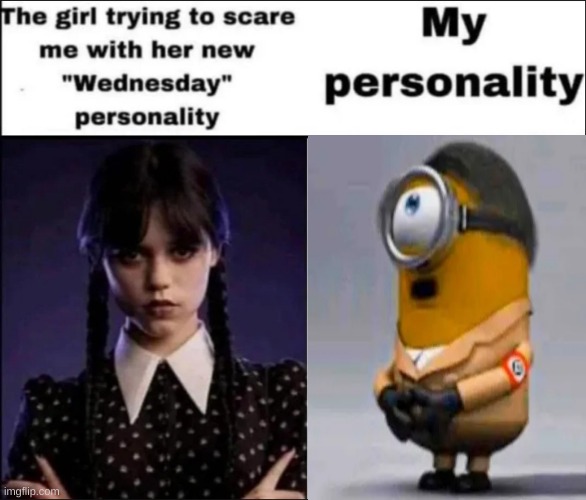The girl trying to scare me with her new Wednesday personality | image tagged in the girl trying to scare me with her new wednesday personality | made w/ Imgflip meme maker
