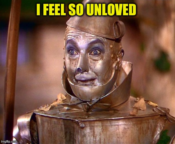 Tinman | I FEEL SO UNLOVED | image tagged in tinman | made w/ Imgflip meme maker