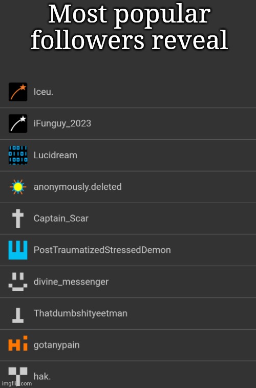 Most popular followers reveal | made w/ Imgflip meme maker