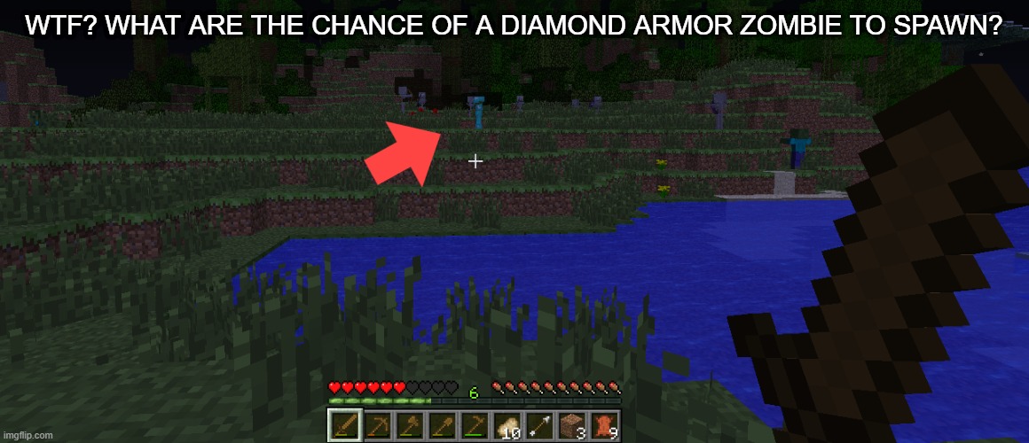 WTF? WHAT ARE THE CHANCE OF A DIAMOND ARMOR ZOMBIE TO SPAWN? | made w/ Imgflip meme maker