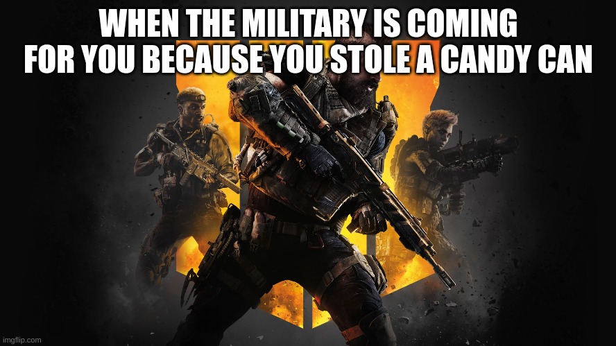 military | WHEN THE MILITARY IS COMING FOR YOU BECAUSE YOU STOLE A CANDY CAN | image tagged in funny | made w/ Imgflip meme maker