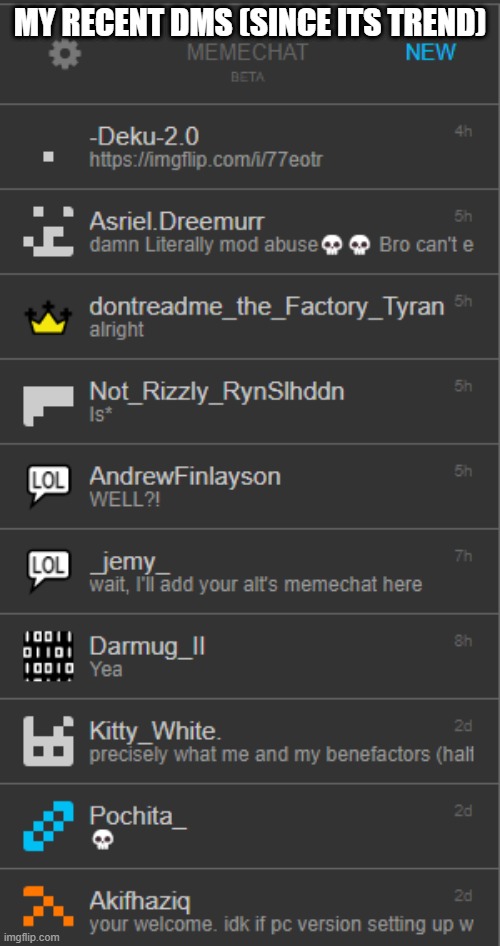 nothing special tbh (10 hours until i can comment again) | MY RECENT DMS (SINCE ITS TREND) | made w/ Imgflip meme maker